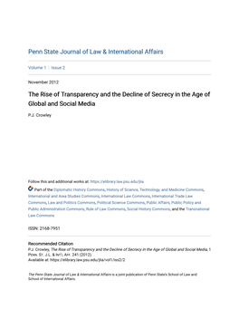 The Rise of Transparency and the Decline of Secrecy in the Age of Global and Social Media