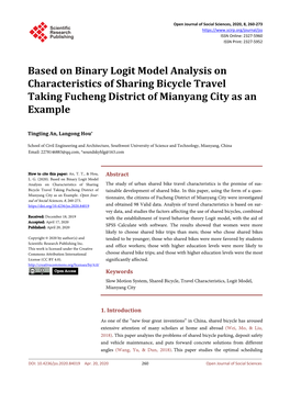 Based on Binary Logit Model Analysis on Characteristics of Sharing Bicycle Travel Taking Fucheng District of Mianyang City As an Example