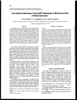 Correlation Between Total DDT Residues in Blood and Fat of Beef Animals 1