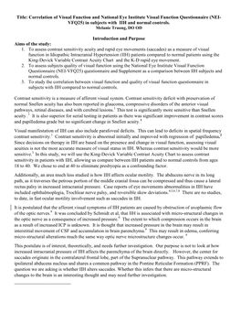 National Eye Institute Visual Function Questionnaire (NEI- VFQ25) in Subjects with IIH and Normal Controls