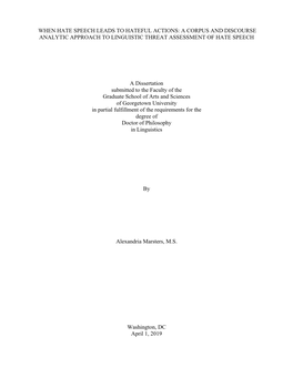 When Hate Speech Leads to Hateful Actions: a Corpus and Discourse Analytic Approach to Linguistic Threat Assessment of Hate Speech