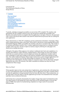 CLR Inside out the Performance Benefits of Ngen. Surupa Biswas T Ypically, Methods in Managed Executables Are Just-In-Time (JIT)