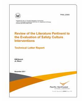 Review of the Literature Pertinent to the Evaluation of Safety Culture Interventions