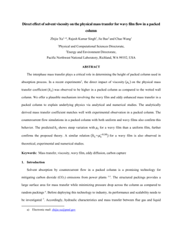 Direct Effect of Solvent Viscosity on the Physical Mass Transfer for Wavy Film Flow in a Packed Column