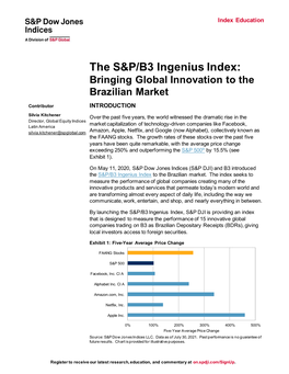 The S&P/B3 Ingenius Index: Bringing Global Innovation to the Brazilian