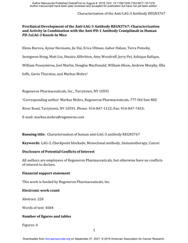 Preclinical Development of the Anti-LAG-3 Antibody REGN3767