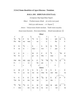 3:3:6:3 Some Bandishes of Agra Gharana - Notations