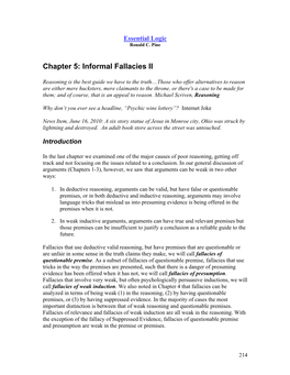 Chapter 5: Informal Fallacies II
