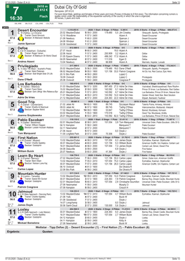 Dubai City of Gold 297.612 € Rennpreis: 297.612 € 7 for Pure Blood Male, Geldings and Females of Three Years and More (Purses D Tribuées to 6 First Ones)