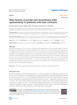 Risk Factors of Portal Vein Thrombosis After Splenectomy in Patients with Liver Cirrhosis