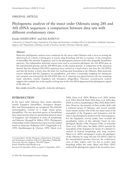 Phylogenetic Analysis of the Insect Order Odonata Using 28S and 16S Rdna Sequences: a Comparison Between Data Sets with Different Evolutionary Rates