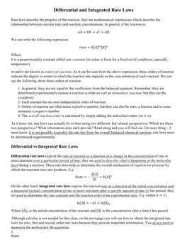 Differential and Integrated Rate Laws