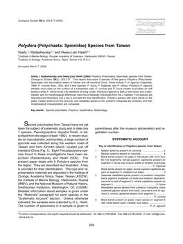 Polydora (Polychaeta: Spionidae) Species from Taiwan Vasily I