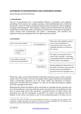 COPYRIGHT in PSEUDONYMOUS and ANONYMOUS WORKS Ronan Deazley and Kerry Patterson