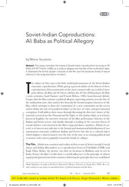 Soviet-Indian Coproductions: Ali Baba As Political Allegory