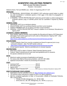 SCIENTIFIC COLLECTING PERMITS Valid: One Year from Date of Issuance Resident - Nonresident