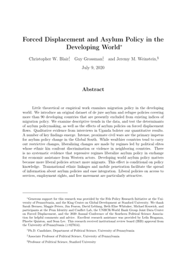 Forced Displacement and Asylum Policy in the Developing World∗
