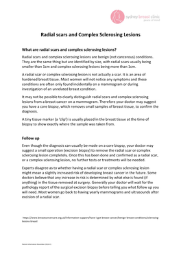 Radial Scars and Complex Sclerosing Lesions