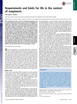 Requirements and Limits for Life in the Context of Exoplanets