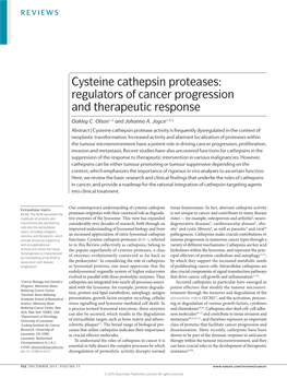 Cysteine Cathepsin Proteases: Regulators of Cancer Progression and Therapeutic Response