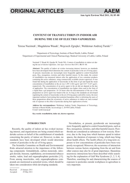 ORIGINAL ARTICLES AAEM Ann Agric Environ Med 2011, 18, 85–88