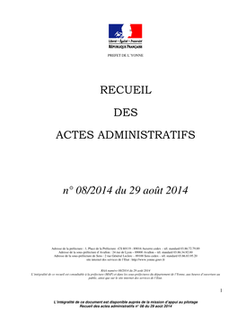 RECUEIL DES ACTES ADMINISTRATIFS N° 08/2014 Du