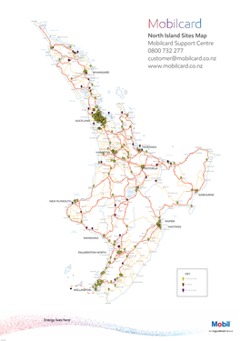 North Island Sites Map Mobilcard Support Centre 0800 732 277