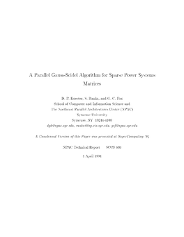 A Parallel Gauss-Seidel Algorithm for Sparse Power Systems Matrices