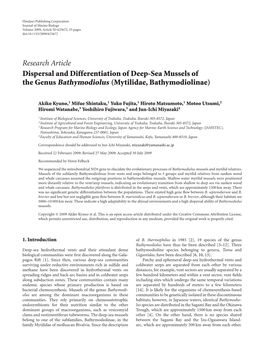 Dispersal and Differentiation of Deep-Sea Mussels of the Genus Bathymodiolus (Mytilidae, Bathymodiolinae)