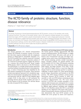 The KCTD Family of Proteins: Structure, Function, Disease Relevance Zhepeng Liu1†, Yaqian Xiang2† and Guihong Sun1*