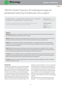 ABCDEF Checklist" Based on 3D Radiological Images for Preoperative Planning of Endoscopic Sinus Surgery*