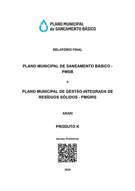 Plano Municipal De Saneamento Básico Pmsb