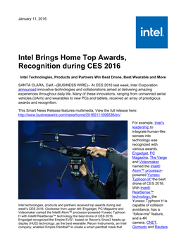 Intel Brings Home Top Awards, Recognition During CES 2016