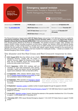 Emergency Appeal Revision Democratic People’S Republic of Korea / North Hamgyong Province: Floods