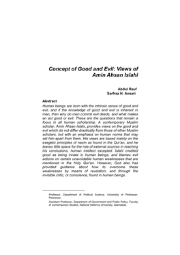 2. CONCEPT of GOOD and BAD, Abdul Rauf