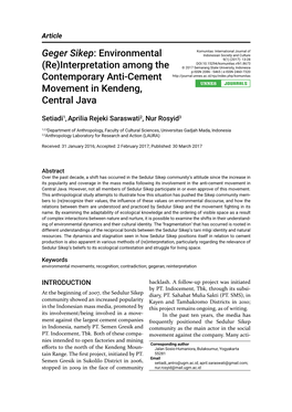 Geger Sikep: Environmental (Re)Interpretation Among the Contemporary Anti-Cement