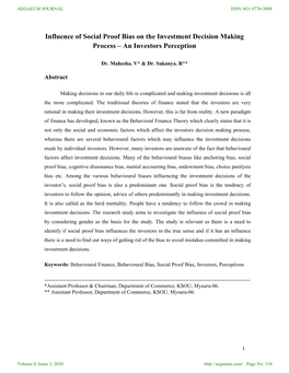 Influence of Social Proof Bias on the Investment Decision Making Process – an Investors Perception