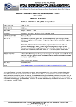 Regional Disaster Risk Reduction and Management Council RAINFALL