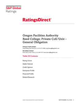 Oregon Facilities Authority Reed College; Private Coll/Univ - General Obligation
