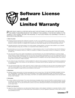 Software License and Limited Warranty