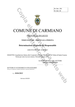 Comune Di Carmiano Provincia Di Lecce