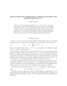 SPECULATIONS on HOMOLOGICAL MIRROR SYMMETRY for HYPERSURFACES in (C∗)N