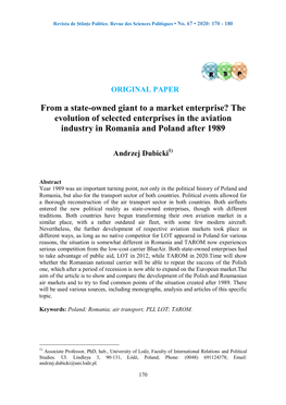 The Evolution of Selected Enterprises in the Aviation Industry in Romania and Poland After 1989