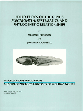 Plectrohyla: Systematics and Phylocenetic Relationships