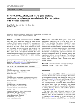 PTPN11, SOS1, KRAS, and RAF1 Gene Analysis, and Genotype–Phenotype Correlation in Korean Patients with Noonan Syndrome