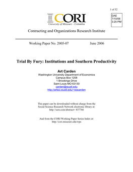 Trial by Fury: Institutions and Southern Productivity