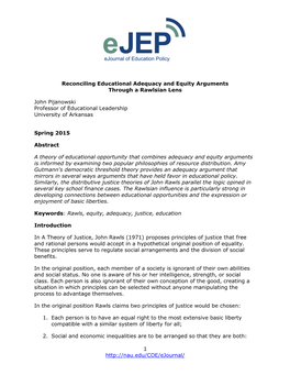 Reconciling Educational Adequacy and Equity Arguments Through a Rawlsian Lens