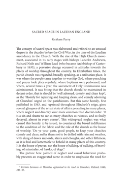 Sacred Space in Laudian England Graham Parry the Concept of Sacred Space Was Elaborated and Refined to an Unusual Degree In