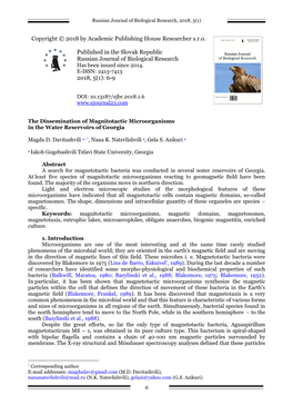 The Dissemination of Magnitotactic Microorganisms in the Water Reservoirs of Georgia