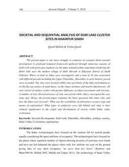 Societal and Sequential Analysis of Dubi Lake Cluster Sites in Khairpur Sindh